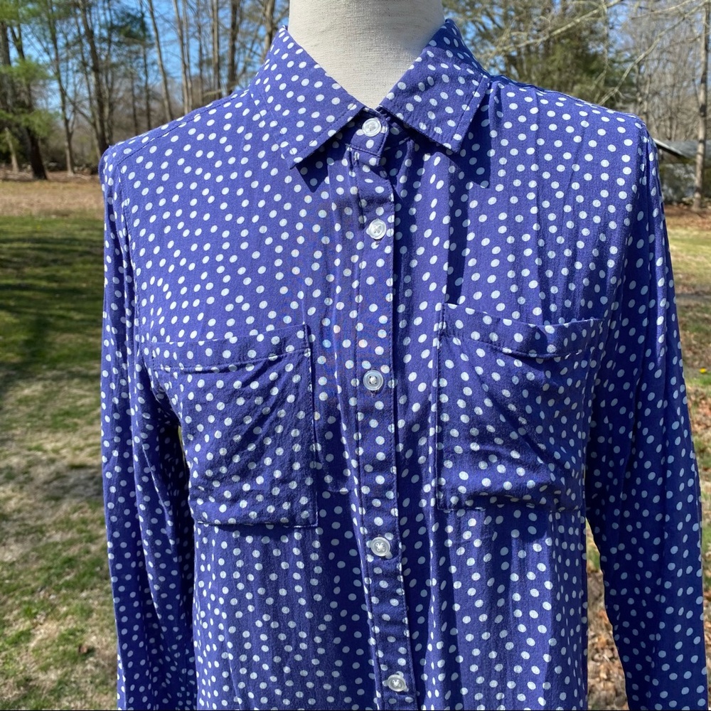 RAILS TOP BUTTON DOWN BLOUSE BLUE WHITE DOT LONG SLEEVE SIZE S - Picture 2 of 11